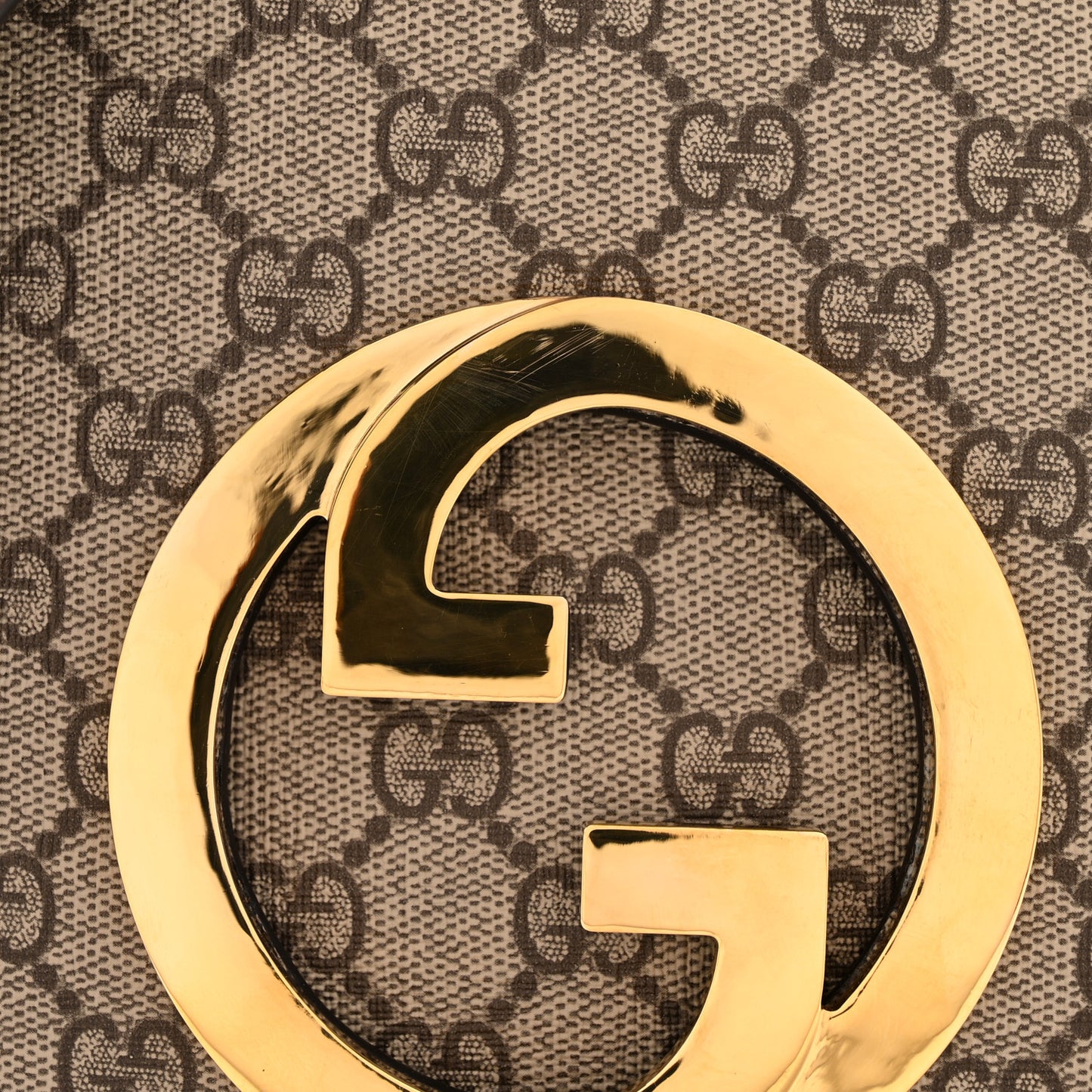 GG Supreme Monogram Textured Dollar Calfskin Web Medium Blondie Top Handle Shoulder Flap Bag Beige Ebony New Acero