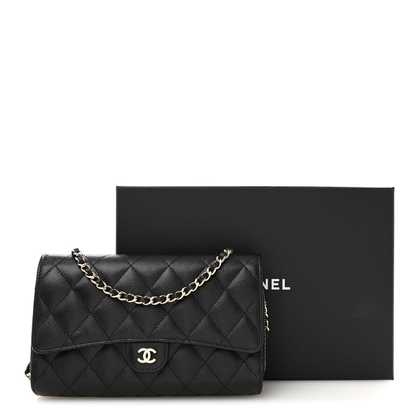Caviar Quilted Phone Holder Wallet on Removable Chain Black