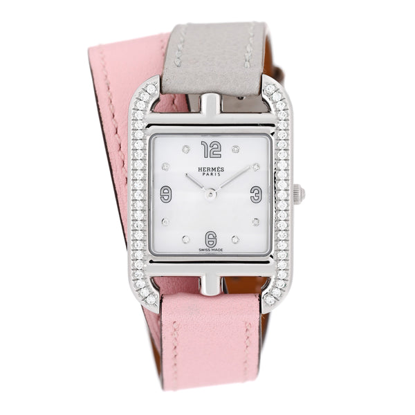 Hermes Stainless Steel Swift Diamond Bezel Mother of Pearl 23mm