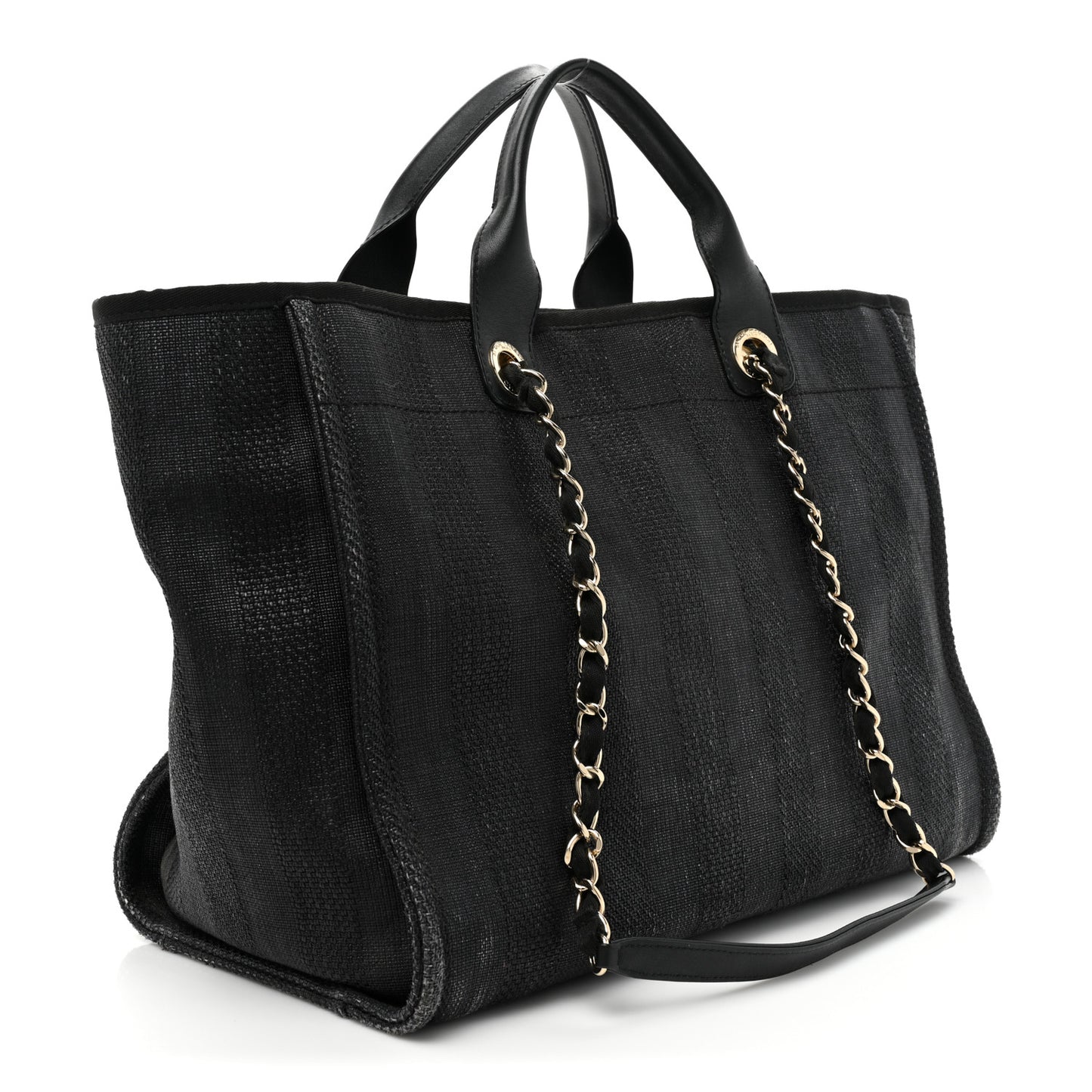 Mixed Fibers Calfskin Striped Medium Deauville Tote Black