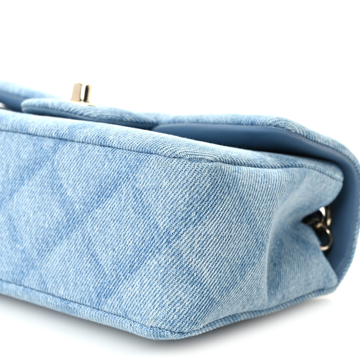 Printed Denim Quilted Mini Rectangular Flap Light Blue