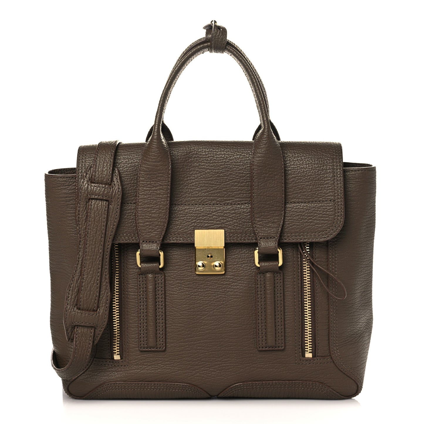 Textured Calfskin Medium Pashli Satchel Taupe