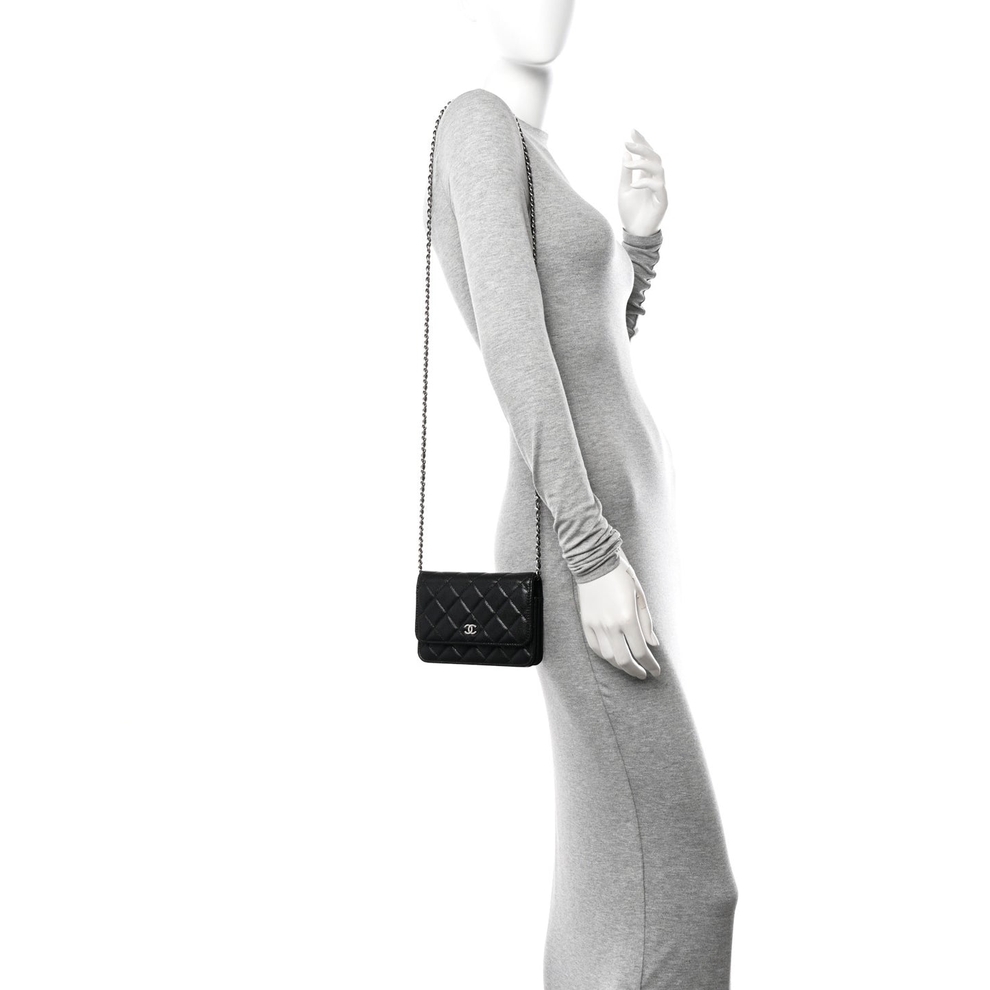 Caviar Quilted Mini Wallet On Chain WOC Black