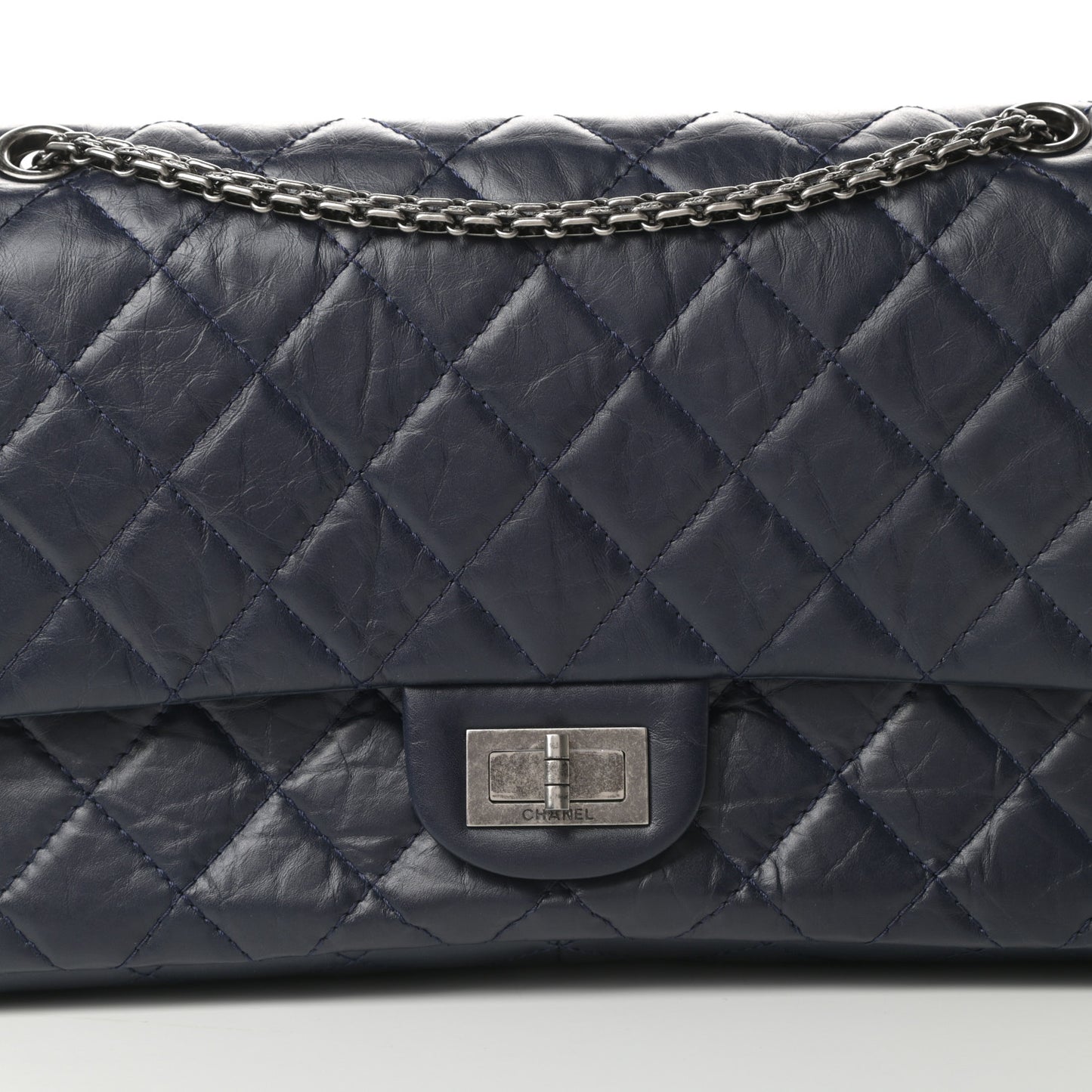 Aged Calfskin Quilted 2.55 Reissue 227 Flap Navy Blue