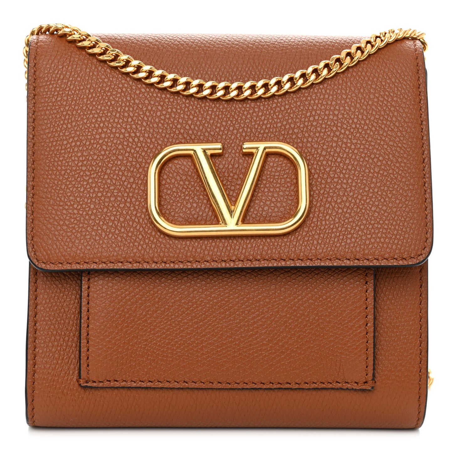 Grainy Calfskin VLogo Crossbody Bag Saddle Brown