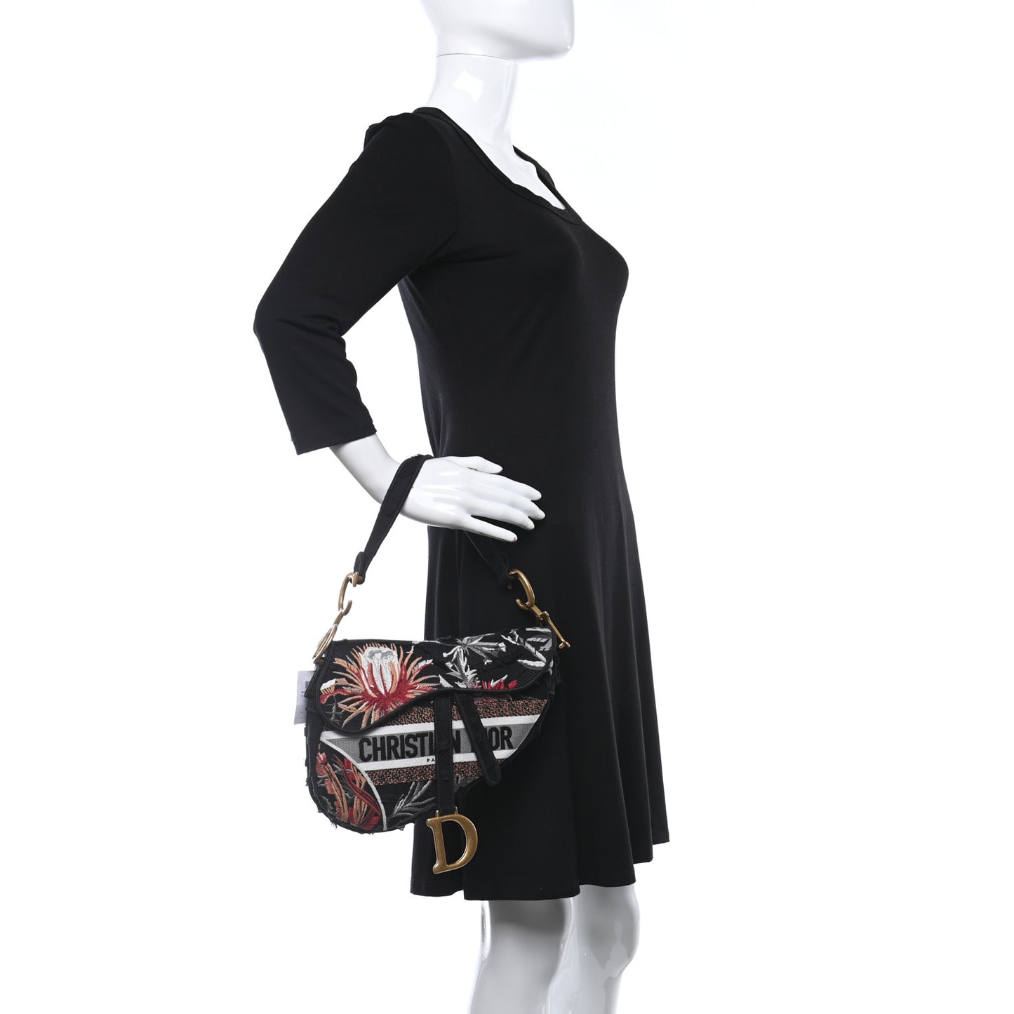 Canvas Embroidered Camouflage Flowers Saddle Bag Black Multicolor