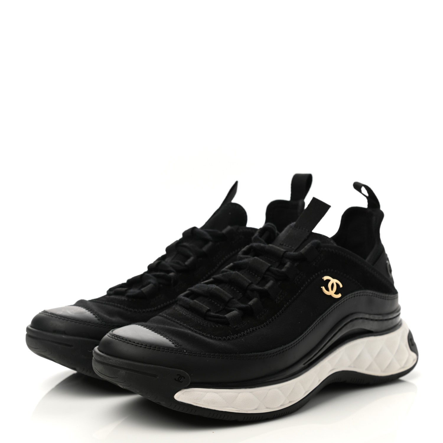 Chanel Velvet Calfskin Mixed Fibers CC Sneakers 38.5 Black 3 of 11