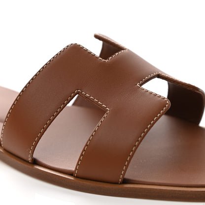 Hermes Box Calfskin Oran Sandals 38.5 Gold 9 of 10