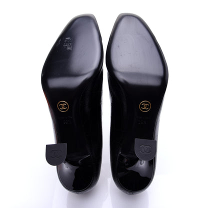 Chanel Crocodile Embossed Crumpled Patent Cap Toe Pumps 39.5 Black 10 of 13