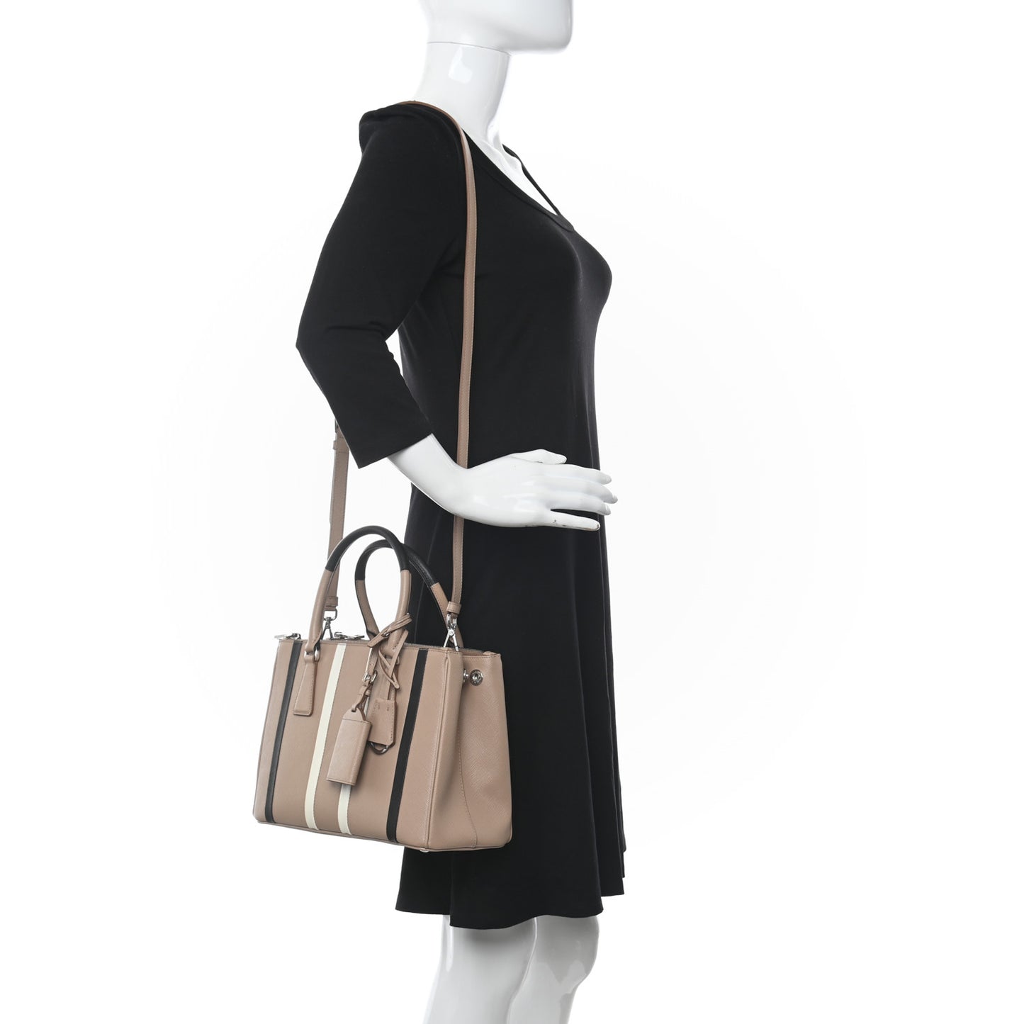 Saffiano Baiade Small Galleria Double Zip Tote Cammeo White