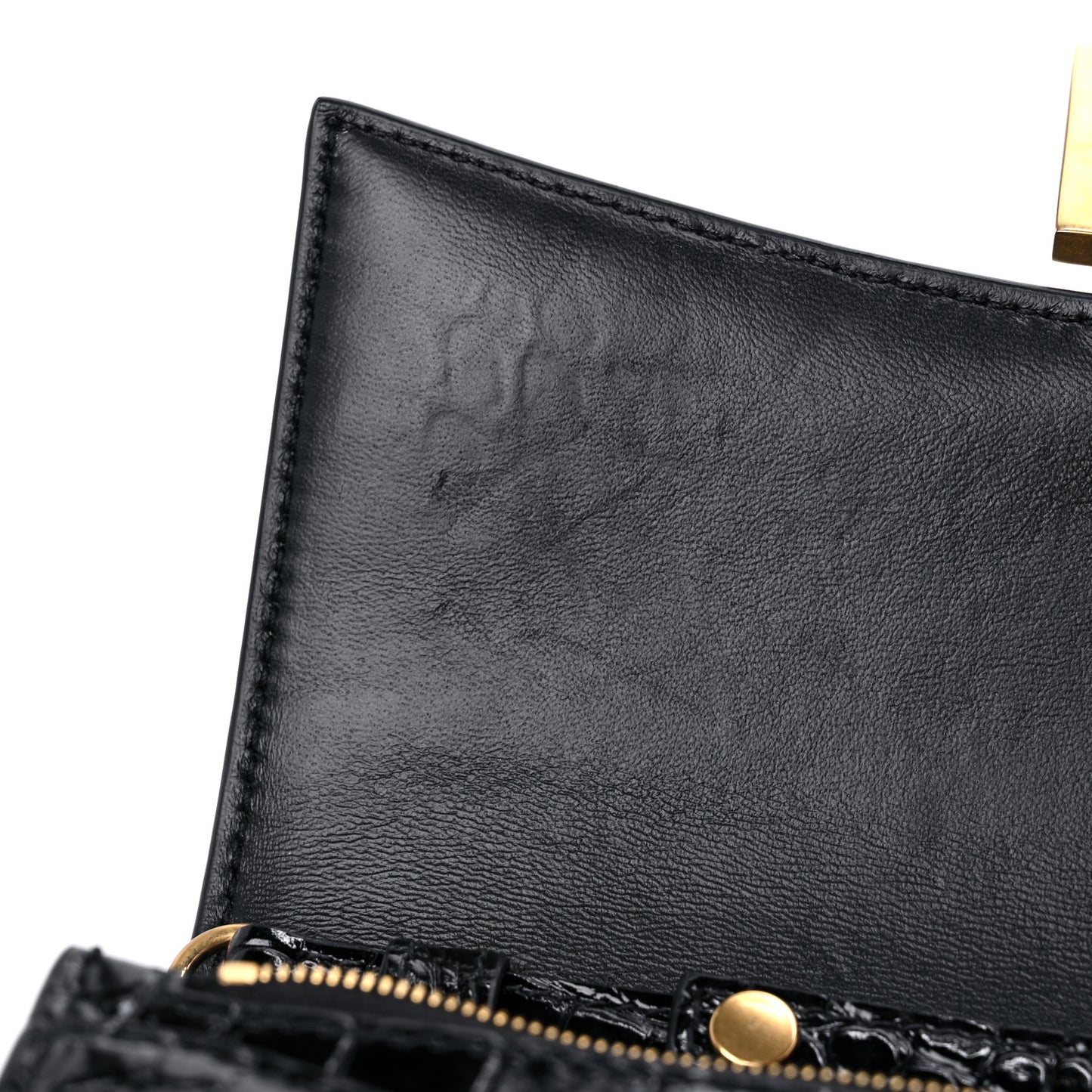 Shiny Calfskin Crocodile Embossed Hourglass Chain Bag Black