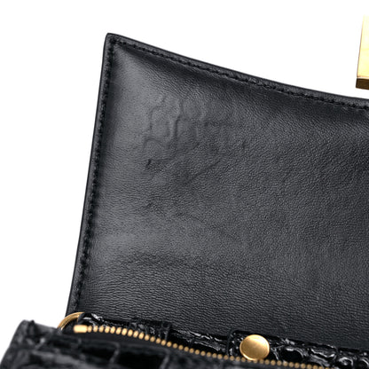 Balenciaga Shiny Calfskin Crocodile Embossed Hourglass Chain Bag Black 9 of 10