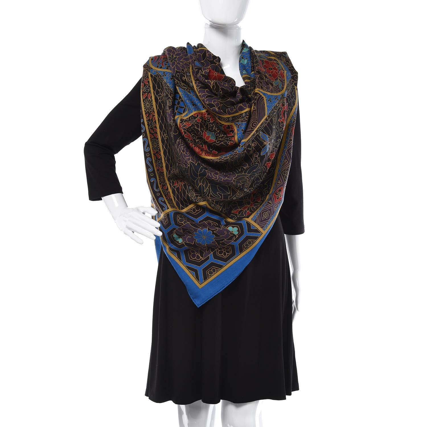 Hermes Cashmere Silk Collections Imperiales Shawl 140 Bleu Liedevin Mordore 2 of 8