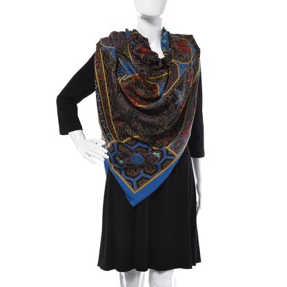 Hermes Cashmere Silk Collections Imperiales Shawl 140 Bleu Liedevin Mordore 2 of 8