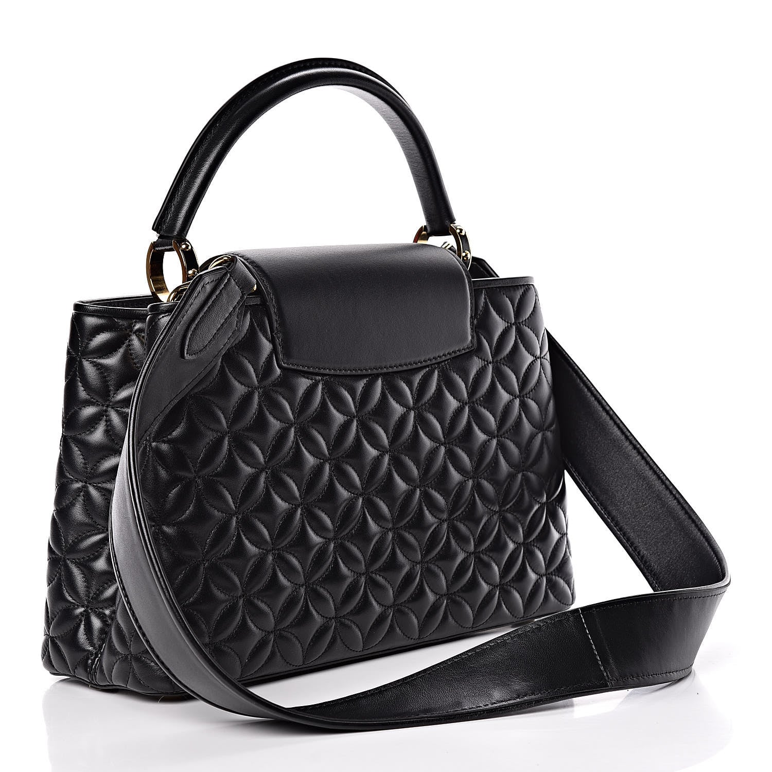 Louis Vuitton Lambskin Quilted Flower Capucines PM Black 3 of 10