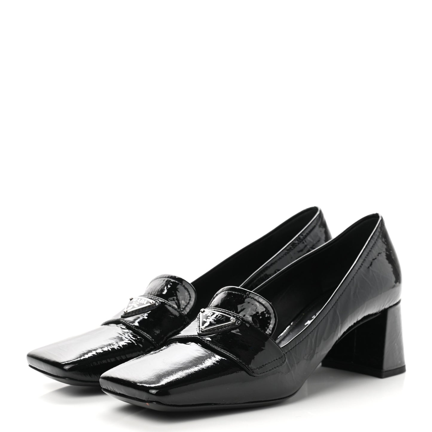 Naplak Metal Triangle Logo Square Toe 55mm Loafer Pumps 36.5 Black