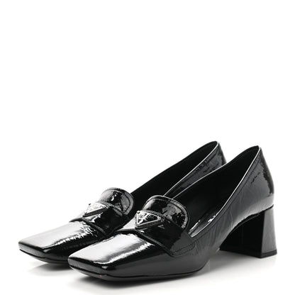 Prada Naplak Metal Triangle Logo Square Toe 55mm Loafer Pumps 36.5 Black 3 of 9