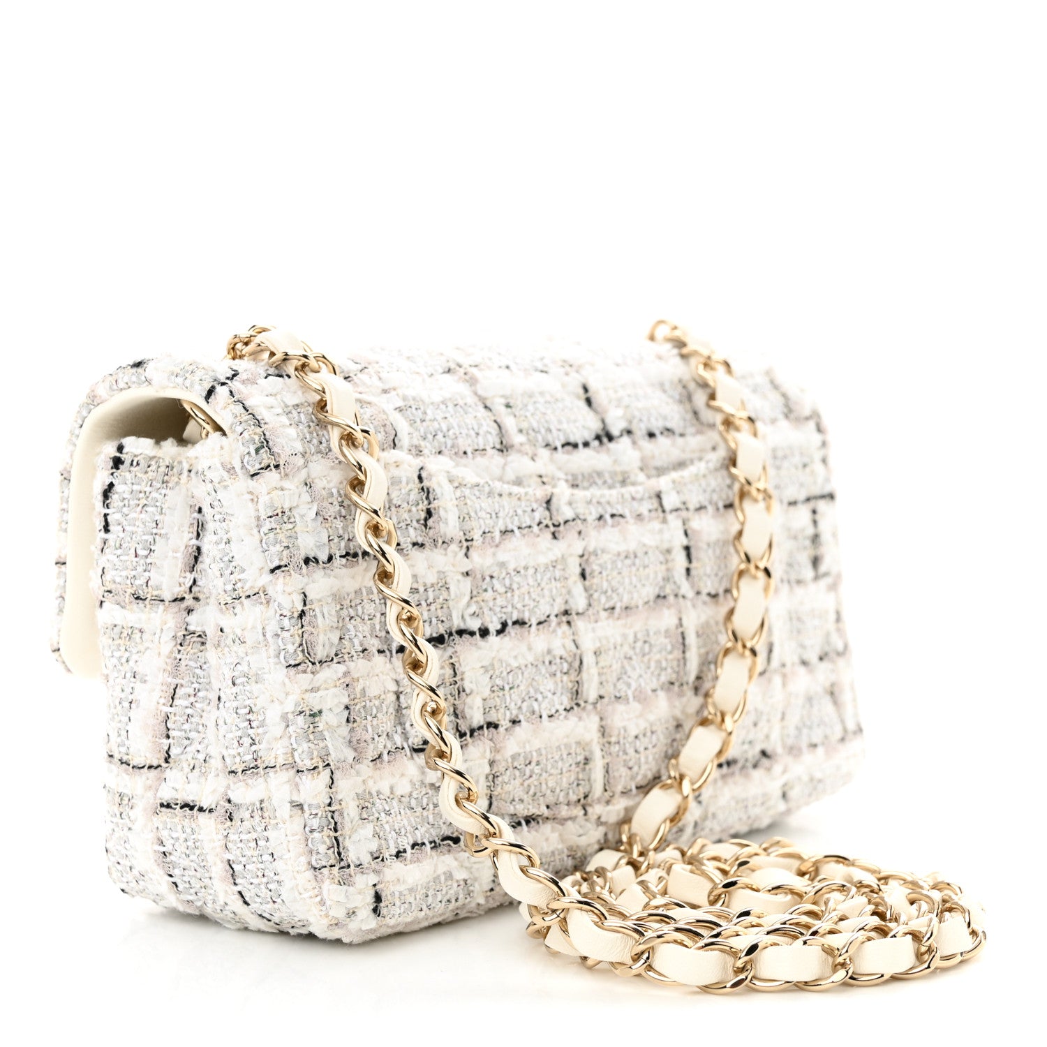 Chanel Tweed Quilted Mini Rectangular Flap White Grey 3 of 11