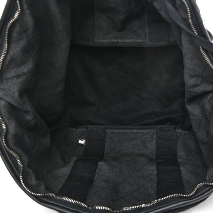 Chanel Washed Toile Calfskin Quilted Large Street Style Travel Bag Black 7 of 14