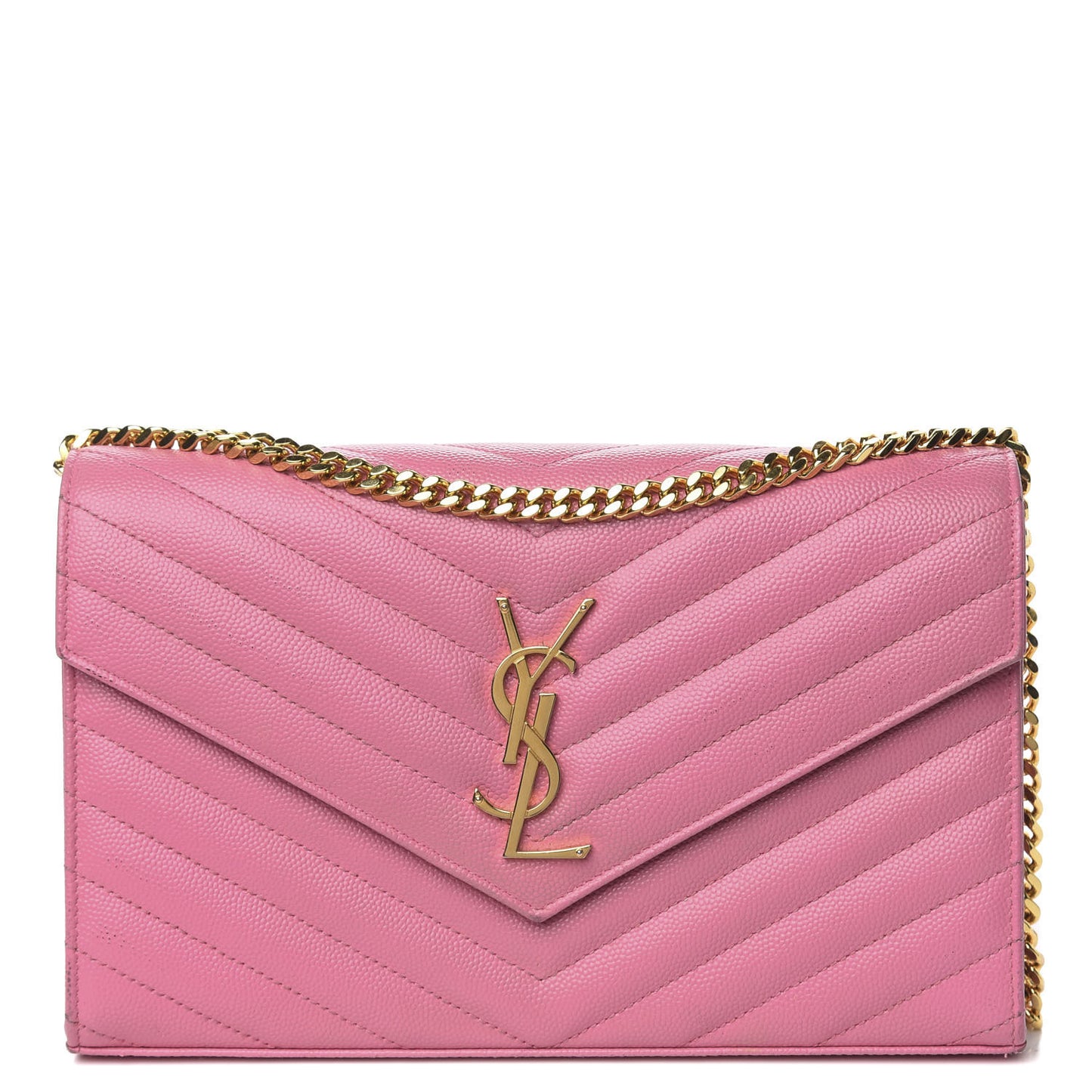 Grain De Poudre Matelasse Chevron Monogram Chain Wallet Indian Pink