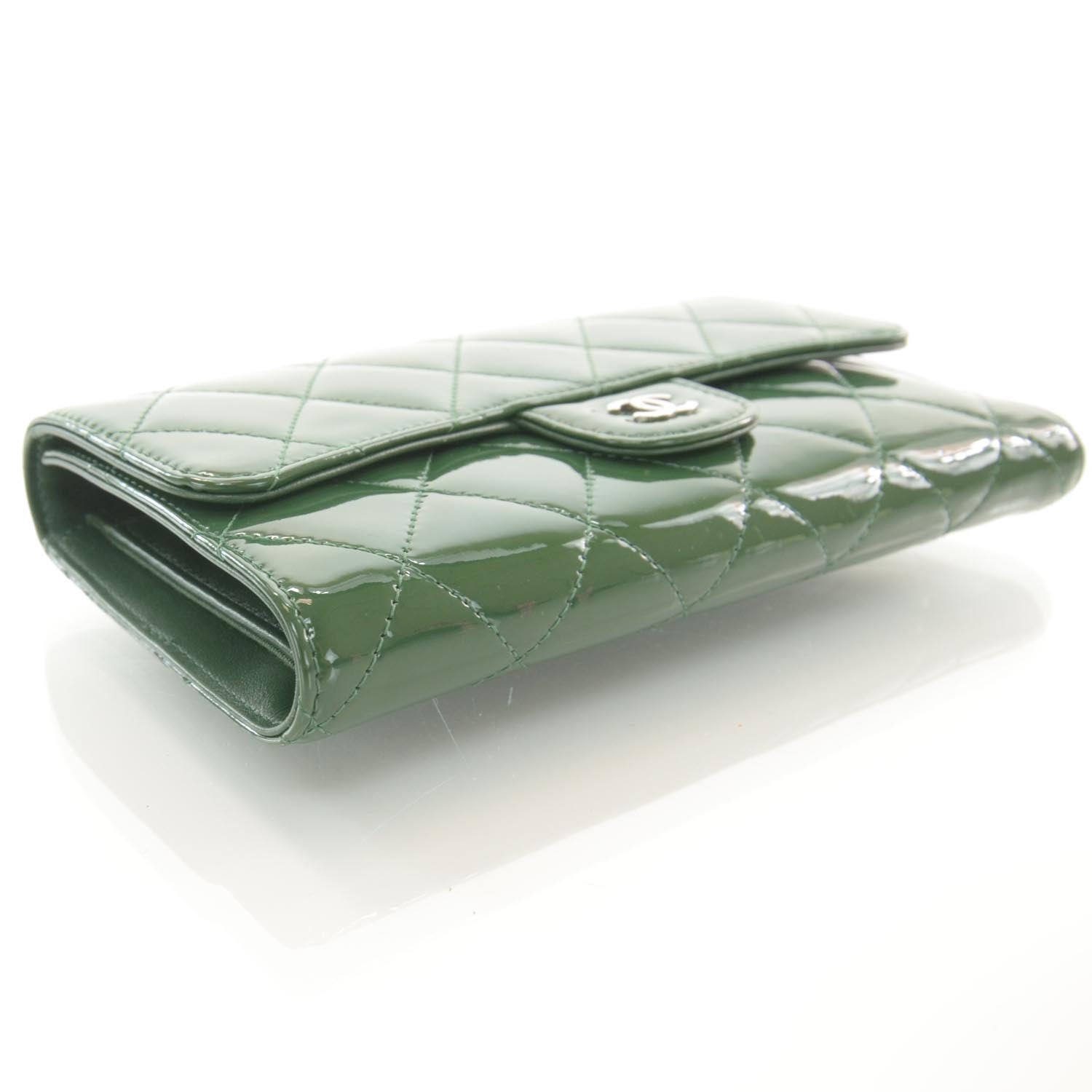 Chanel Patent Quilted Large Flap Wallet Green 4 of 8