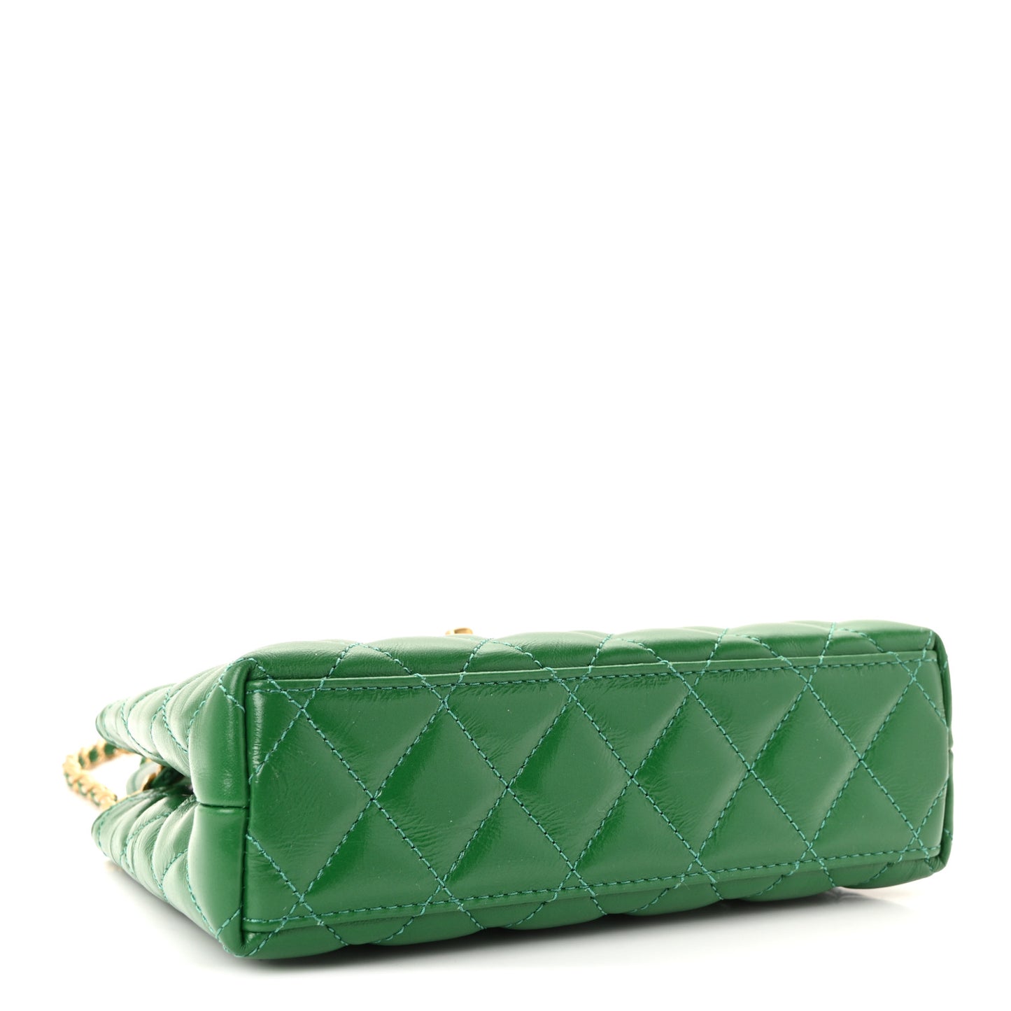 Shiny Aged Calfskin Quilted Nano Kelly Shopper Green