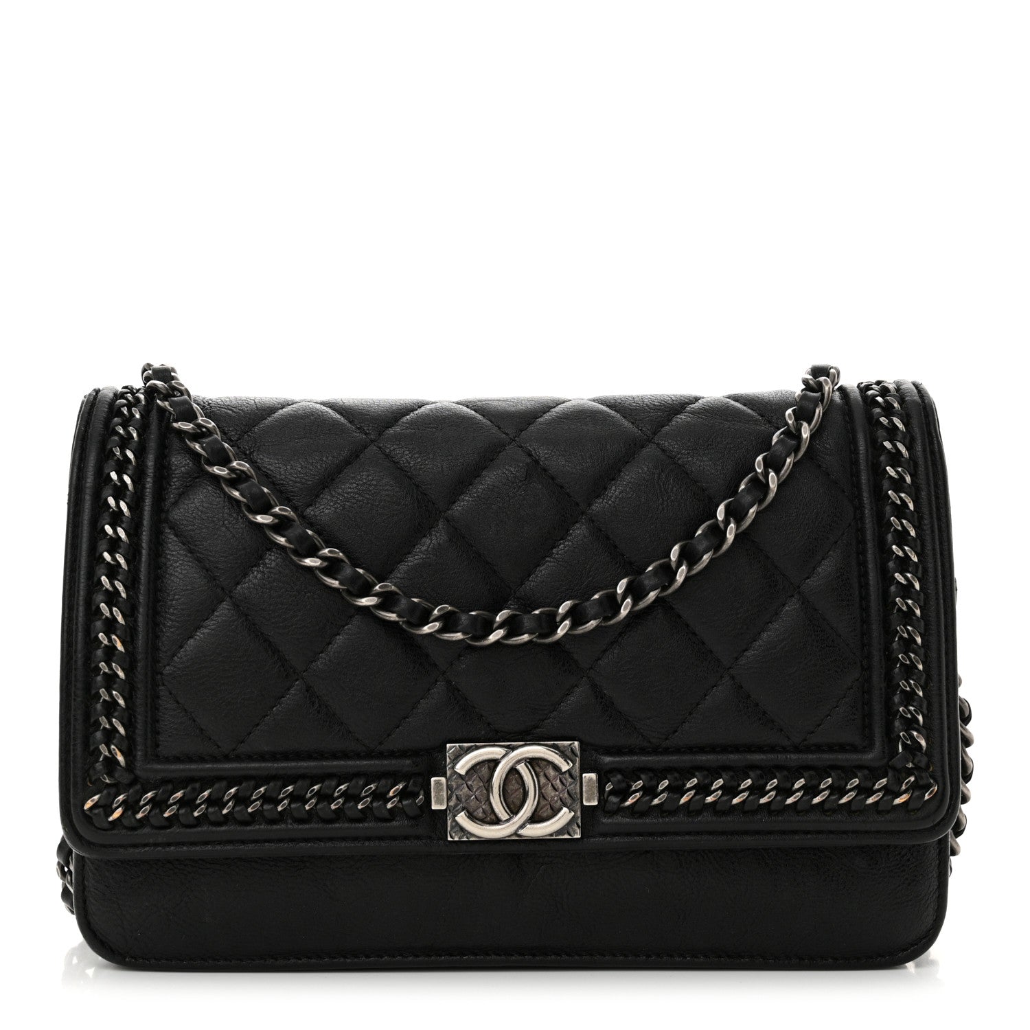 Chanel Calfskin Quilted Chain Around Boy Wallet On Chain WOC Black 1 of 14