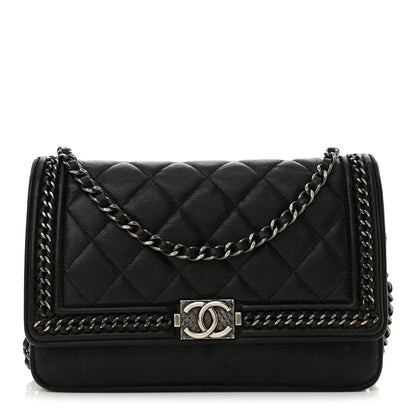 Chanel Calfskin Quilted Chain Around Boy Wallet On Chain WOC Black 1 of 14