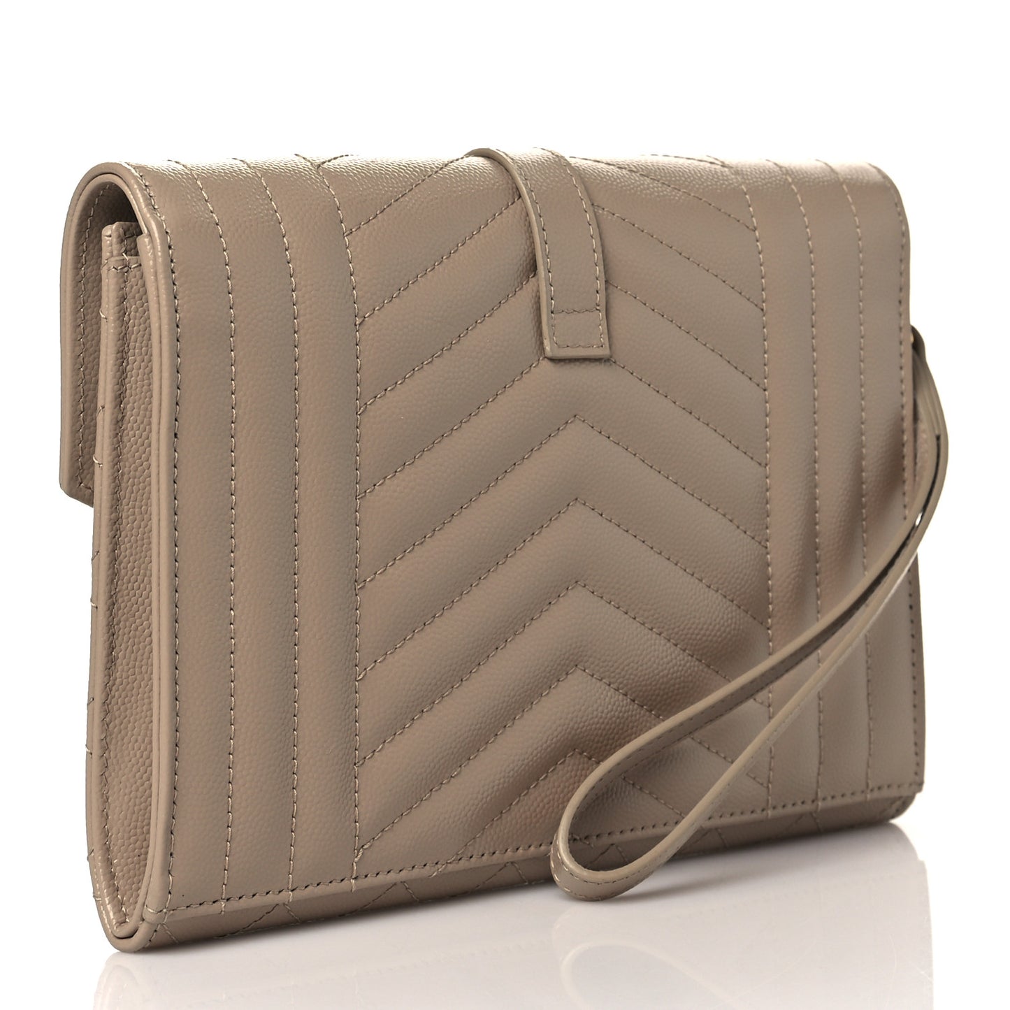 Grain De Poudre Textured Mixed Matelasse Triquilt Monogram Clutch Dark Beige