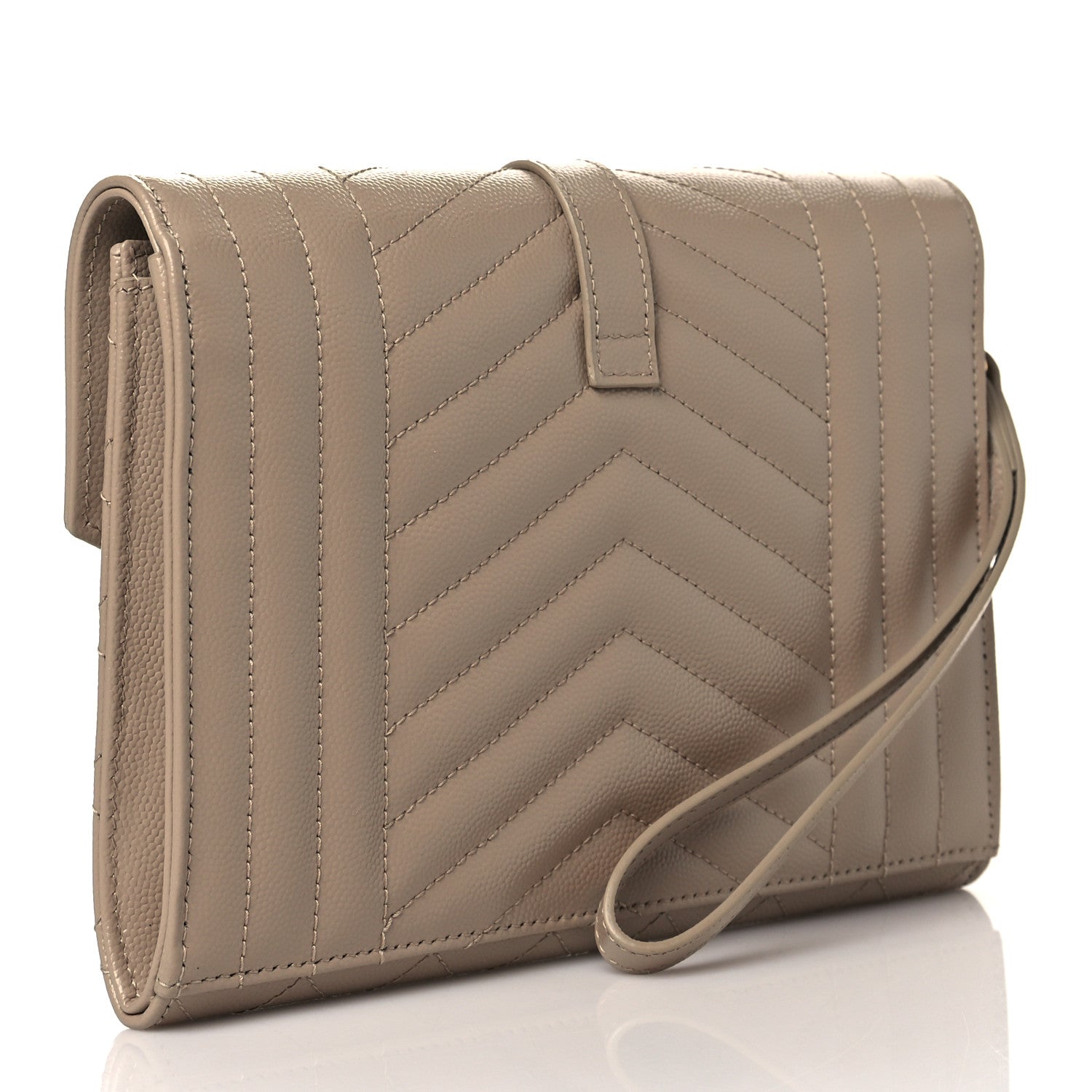 Saint Laurent Grain De Poudre Textured Mixed Matelasse Triquilt Monogram Clutch Dark Beige 3 of 10