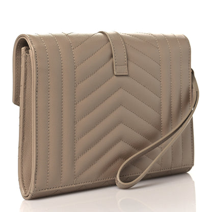 Saint Laurent Grain De Poudre Textured Mixed Matelasse Triquilt Monogram Clutch Dark Beige 3 of 10