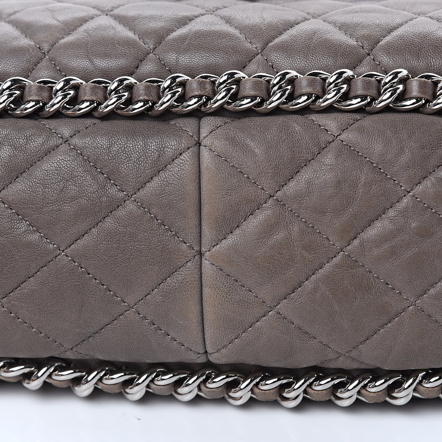 Washed Lambskin Quilted Chain Around Maxi Flap Brown