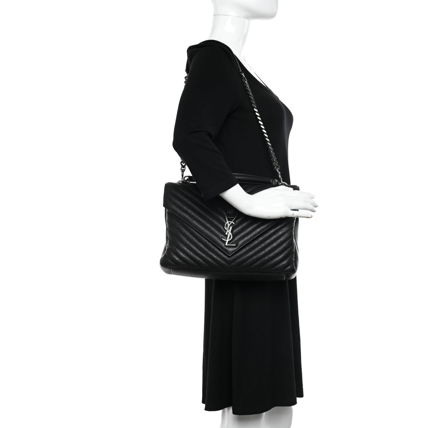 Sheepskin Matelasse Chevron Monogram Large College Satchel Black