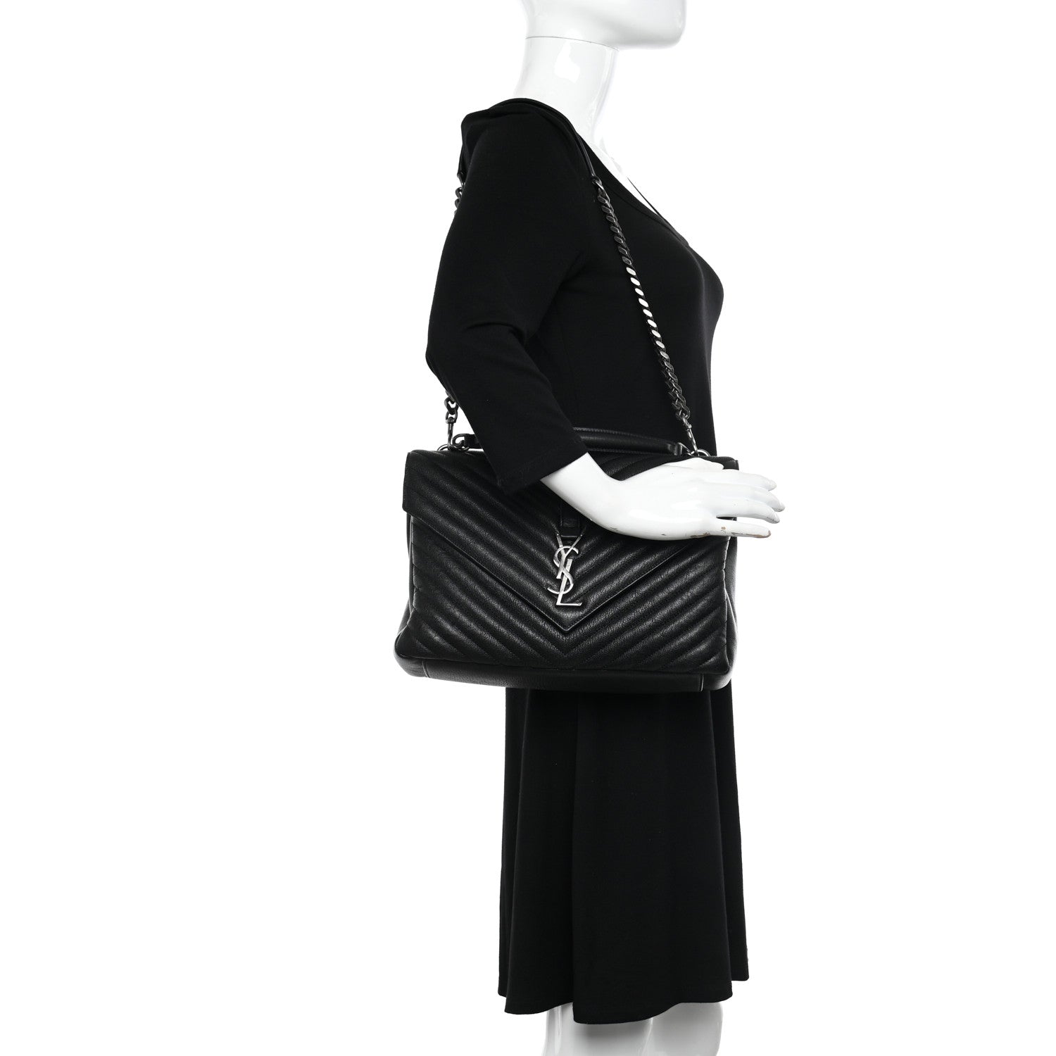 Saint Laurent Sheepskin Matelasse Chevron Monogram Large College Satchel Black 3 of 12