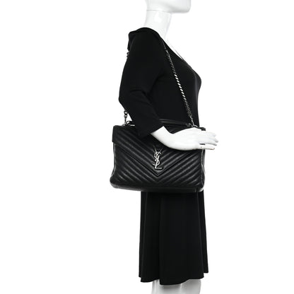 Saint Laurent Sheepskin Matelasse Chevron Monogram Large College Satchel Black 3 of 12