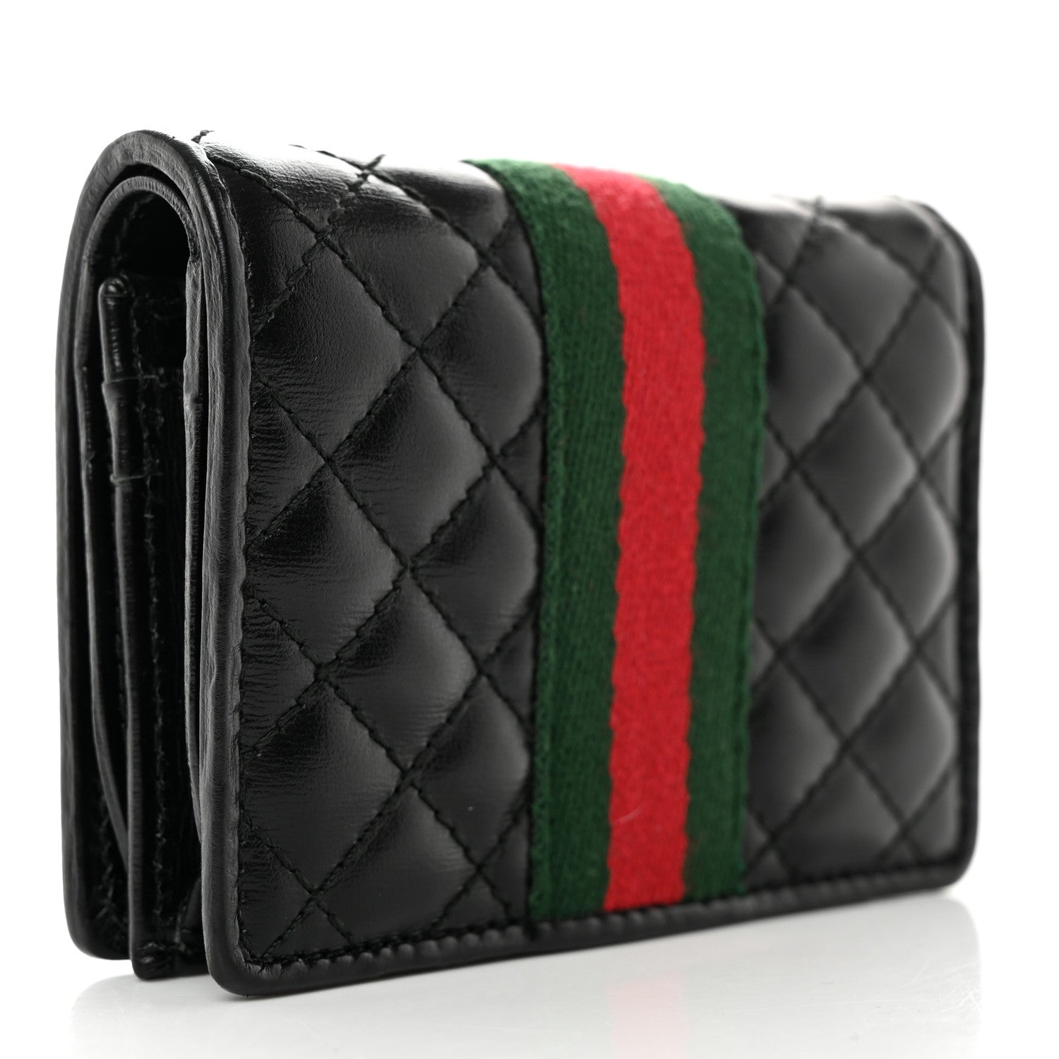 Gucci Calfskin Web Trapuntata GG Marmont Card Case Wallet Black 3 of 10