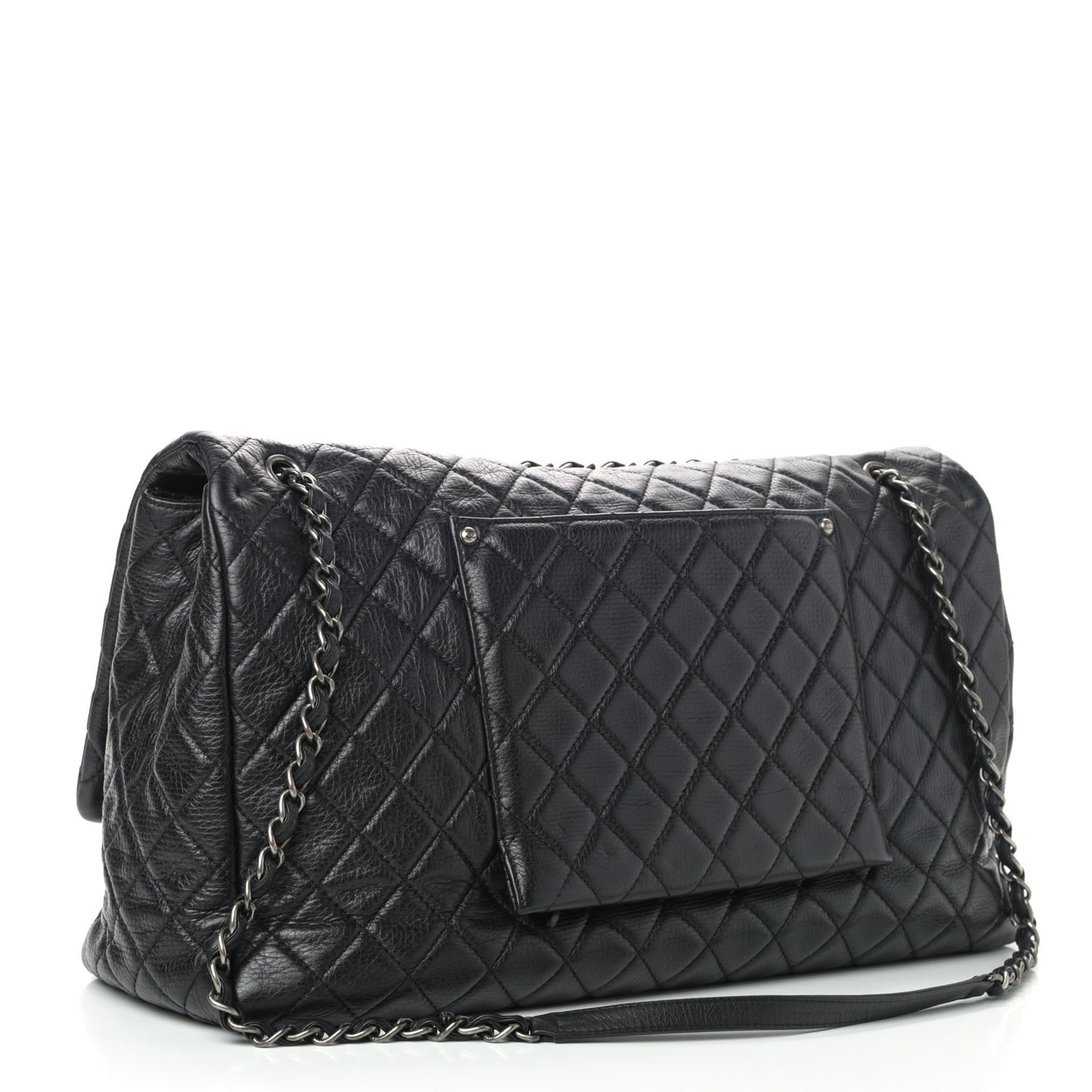 Calfskin Quilted XXL Travel Flap Bag Black