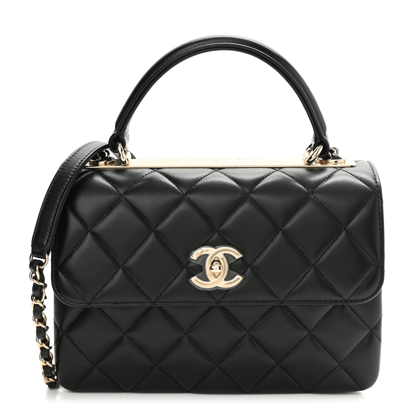 Lambskin Quilted Small Trendy CC Dual Handle Flap Bag Black
