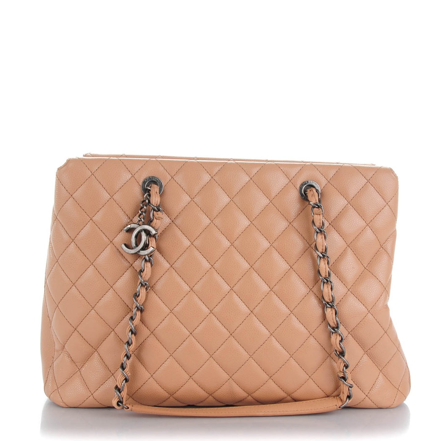 Caviar Quilted Large City Shopping Tote Beige