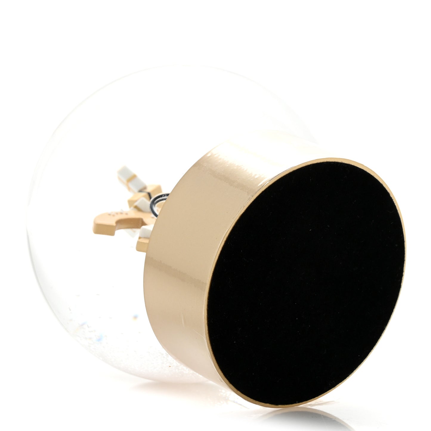 Glass CC Shopping Bag Snow Globe Gold