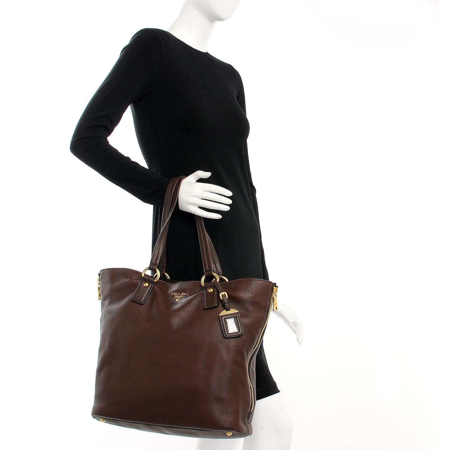 Vitello Daino Side Zip Shopping Tote Bruciato