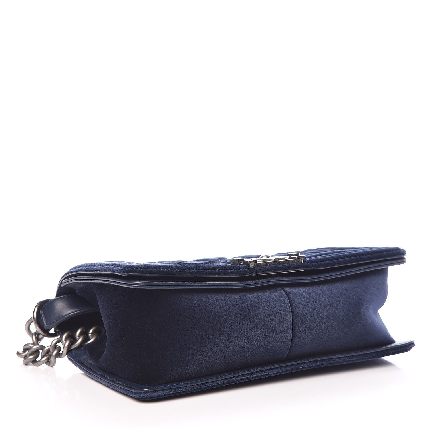 Chanel Velvet Tweed Quilted Medium Boy Flap Dark Navy Blue 4 of 11