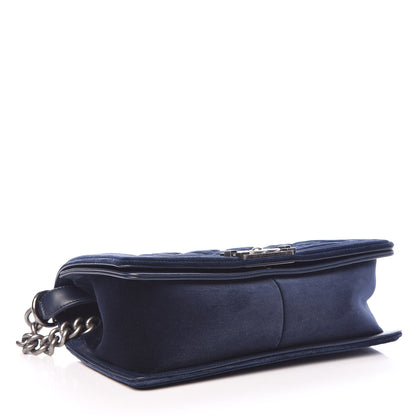 Chanel Velvet Tweed Quilted Medium Boy Flap Dark Navy Blue 4 of 11