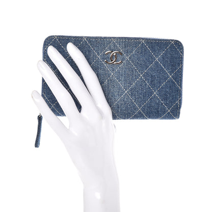 Chanel Denim Quilted Medium Zip Wallet Blue 3 of 11