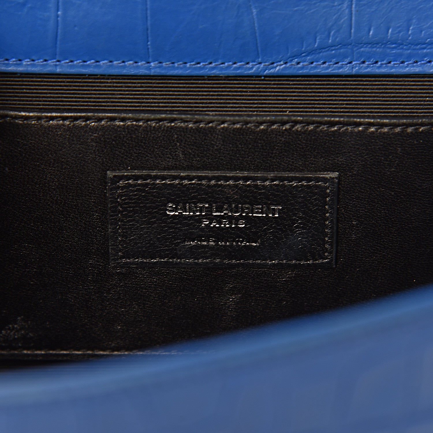 Saint Laurent Calfskin Crocodile Embossed Medium Classic Monogram Kate Tassel Satchel Bleu Majorelle 7 of 11