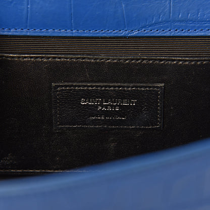 Saint Laurent Calfskin Crocodile Embossed Medium Classic Monogram Kate Tassel Satchel Bleu Majorelle 7 of 11