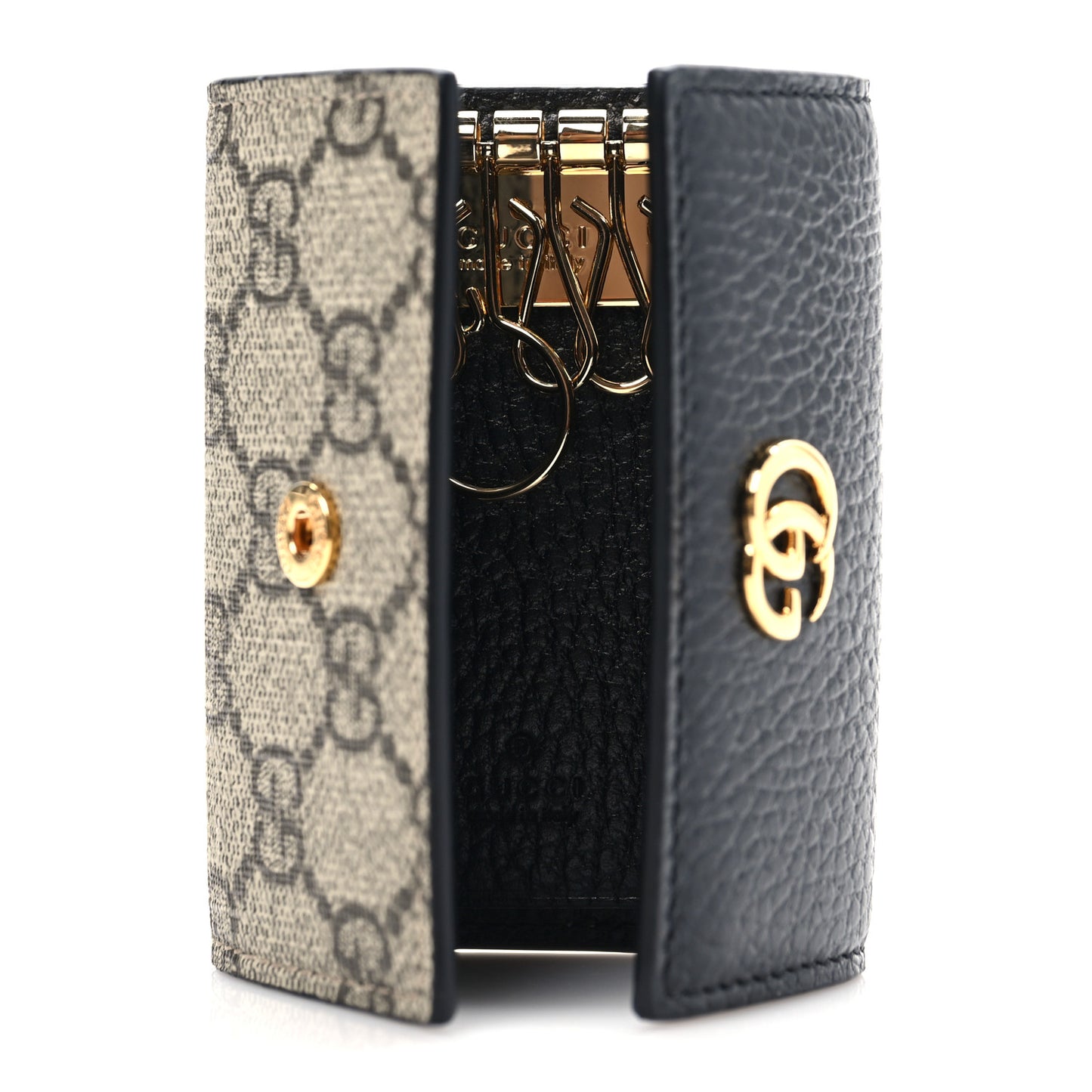 Dollar Calfskin GG Supreme Monogram GG Marmont 6 Key Holder Case Black Beige Ebony