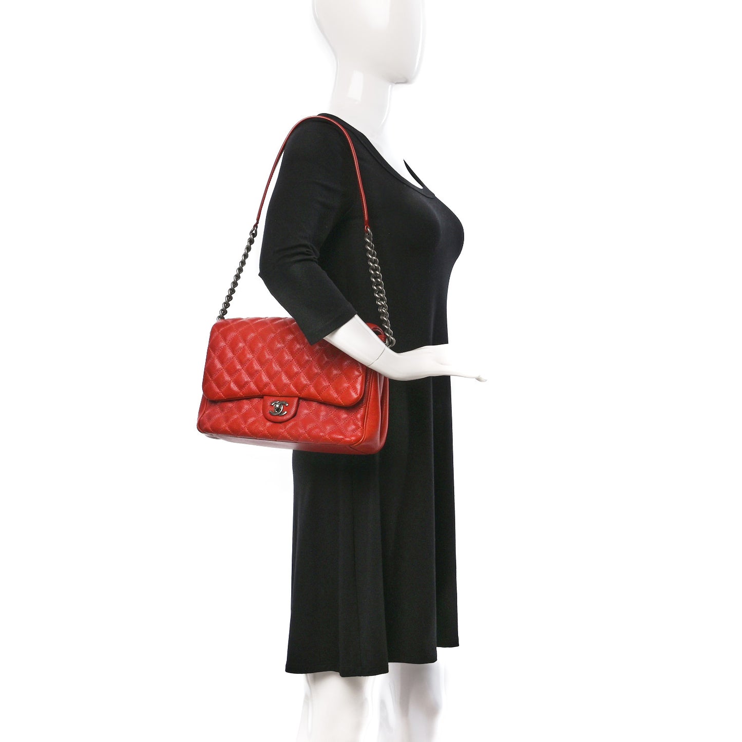 Caviar Quilted Medium Rock In Rome Single Flap Red