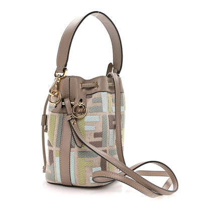 Fendi Canvas Vitello King FF Embroidered Mini Mon Tresor Bucket Bag Matcha Milk Dove 3 of 10