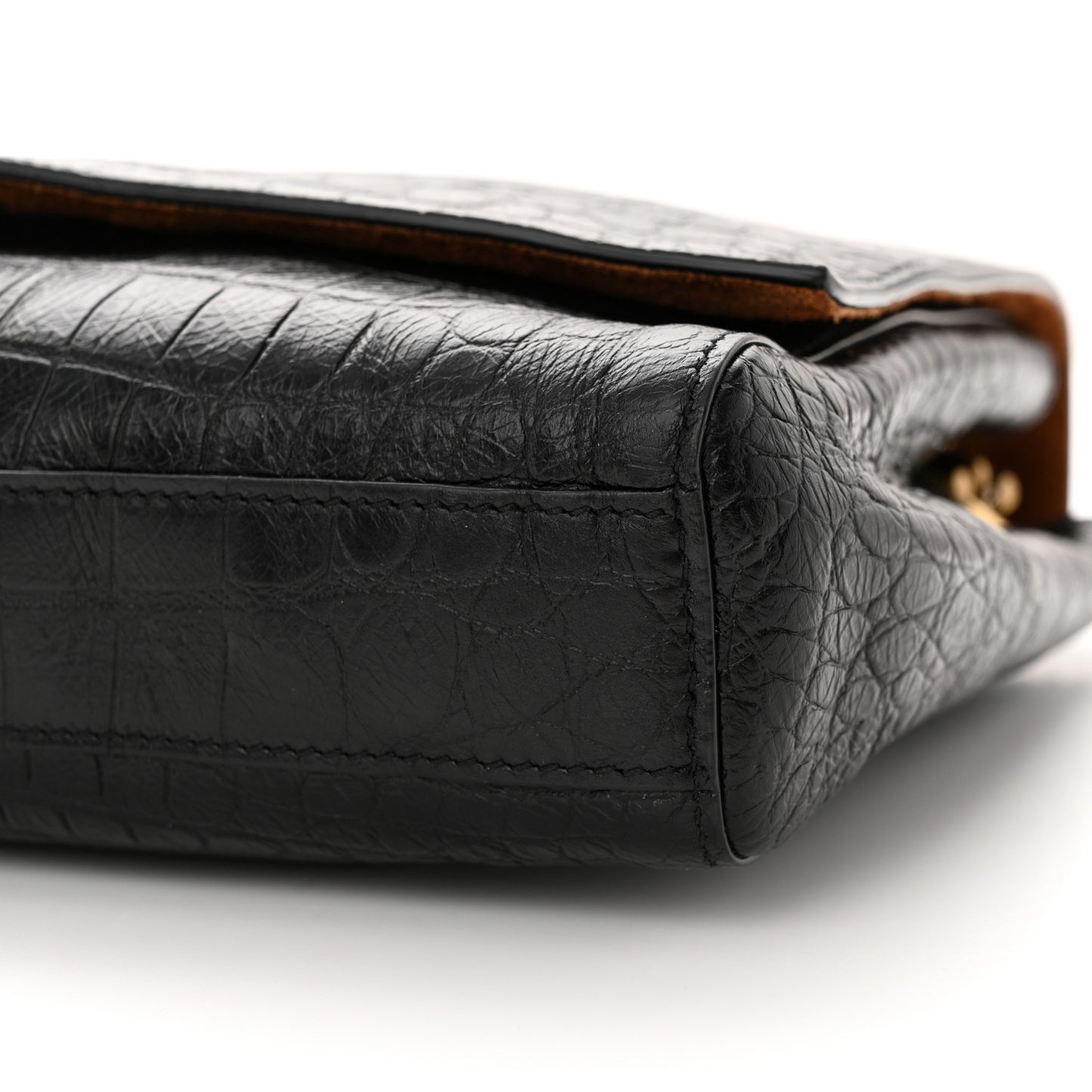 Calfskin Crocodile Embossed Calfskin Medium Reversible Monogram Kate Satchel Black
